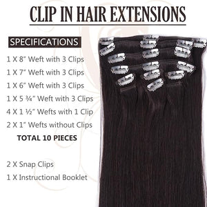 Clip in Hair Extensions Real Human Hair for White Women Espresso,100% Natural Premium Remy Human Hair 16 Inch 10pcs 85g/Set,Straight Clip Hair Extensions with Double Weft