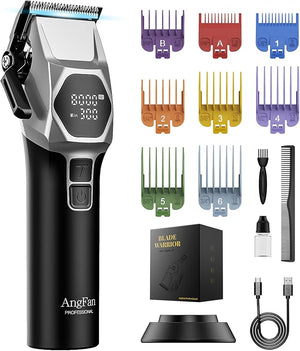 Professional Cordless Hair Clippers for Men - 8000RPM 5-Speed Motor with 440C Black Oxide Blades Barber Clippers Kit with Charging Dock &amp 8 GuardsSalon Grade Hair Cutting Set for Barbers