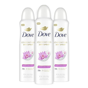 Dove Advanced Care Antiperspirant Deodorant Spray Waterlily &amp Sakura Blossom 3 Count Moisturizing for After-Shaving Care 72-hour that boost skin's ceramide levels for Soft Underarms 3.8 oz