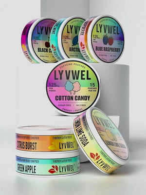 LyvWel 125mg Caffeine Energy Pouches ? Clean Energy with Guarana for Focus &amp; Stamina ? 5-Pack (75 Total Pouches) (7 Pack, All Flavors)