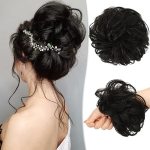 RUWISS Messy Bun Hair Piece Human Hair Messy Rose Bun Hair Buns Hair Piece for Women Real Hair Scrunchies Updo Hair Pieces Bun Extension Ponytail Messy Hair Bun (Brown Black)