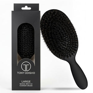 Professional Paddle Hair Brush ? Large Black Cushion Brush with Tourmaline Nylon and First Cut Boar Bristles for Gentle Detangling &amp Natural Shine ? Premium Salon Tool for All Hair Types