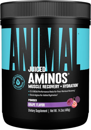 Animal Juiced Amino Acids - BCAA Powder EAA Matrix Plus Hydration with Electrolytes and Sea Salt Anytime Recovery and Improved Performance Grape Flavor 30 Servings