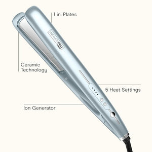 INFINITI PRO CONAIR SmoothWrap Dual Ion 1 Inch Flat Iron Hair Straightener 1-Inch Flat Iron Produces More Volume and Less Frizz 5 Heat Settings For All Hair Types and Textures Blue