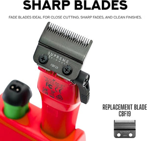 Supreme Trimmer Recharge Clipper - Professional Hair Clipper with 2 Removable Batteries, Brushless Motor, Smart Charge Stand, USB-C Charge &amp; DLC Blades Barbers | STC779