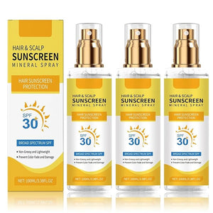 Hair &amp; Scalp Sunscreen Spray SPF 30 Non-Greasy - UV Protection for Color-Treated Hair, Travel-Size Scalp Sunblock Prevents Fading &amp; Dryness, Beach Pool Essential for All Hair Types 3.38oz (3)
