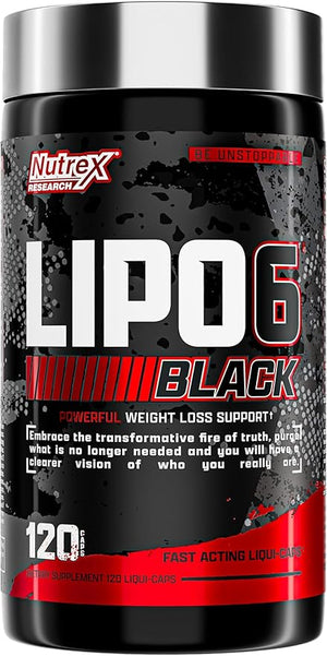 Nutrex Lipo-6 Black Max Strength Fat Burner - Fast Acting Energy Weight Loss Diet Pills ? Appetite Suppressant Metabolism Booster - 120 Capsules