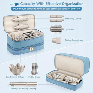 Travel Hair Dryer Case for Shark Flexstyle Double-Layer Carrying Case for Shark Flex Style Blow Dryer Portable Hair Tools Storage Organizer Bag for Shark Beauty Hairdryer Attchments (Misty Blue)