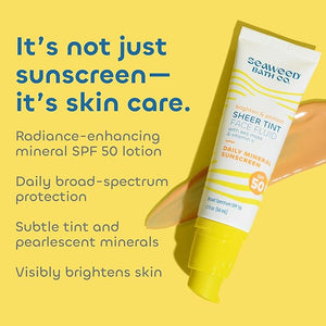 Seaweed Bath Co. Brighten &amp; Protect Sheer Tint Face Fluid SPF 50 Zinc Oxide Sunscreen Lotion, 1.7 Oz., Tinted Mineral Facial Moisturizer Cream