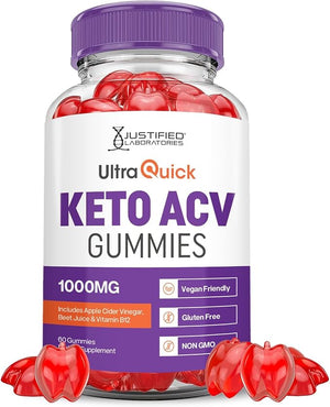 Justified Laboratories Ultra Quick Keto ACV Gummies Advanced Formula 1000MG Ultraquick Keto Gummies Apple Cider Vinegar Formulated with Pomegranate Beet Juice Powder B12 Vegan Non GMO 60 Gummys