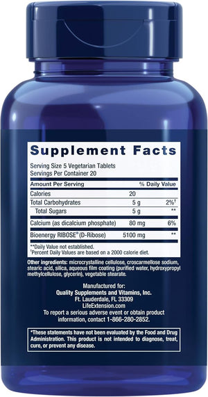 Life Extension D-Ribose Tablets Plus Calcium Helps Maintain Healthy Energy Levels in Heart and Muscle Encourages The Production of ATP Gluten-Free Non-GMO Vegan 100 Vegetarian Tablets