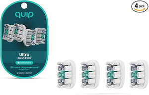 quip Ultra Brush Pod Refill Heads - 4 Pack - Verified quip Brush Head Refills for Sonic Electric Toothbrushes - Soft Bristles Compact - Last 3 Months Each - White