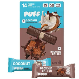14 Pack Protein Bars 7 Coconut Flavor PUFF and 7 Brownie Batter 17g Protein Gluten Free 19.75 oz