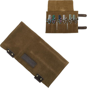 VOCOSTE Barber Scissors Bag Roll Up Durable &amp Foldable Salons Tool Pouch with Multi-Pockets Hair Scissor Shears Cases for Hair Stylists Coffee Color