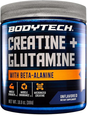 BODYTECH Creatine + Glutamine with Beta-Alanine - Advanced Performance Formula - Supports Strength Recovery &amp Endurance (10.8 oz 30 Servings)