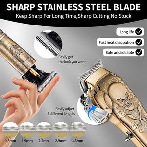 Roziapro Professional Hair Clippers for Men Hair Trimmer for Haircut Cordless Hair Clippers Set with Rechargeable Nose Hair Trimmer Gifts for Men (Gold)