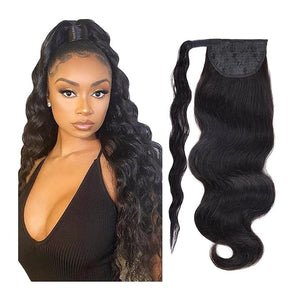 Hair Buns Hair Piece 12-26 Inches Long Wavy Ponytail Extensions Brazilian Human Hair Wraparound Ponytail Wig Hair Bun for Black Women Hair Accessories For Girls ( Color : Black Wavy  Size : 22inch 10