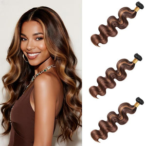 Highlight Body Wave Human Hair Bundles 16 18 20 Inch Brazilian Remy Virgin 10A Body Wave 3 Bundles Human Hair Hair Extensions Bundles P4/30 Highlight