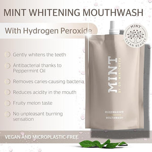 Mint Mouthwash Refill (6.76 fl oz) ? Whitening &amp; Gum Care with Hydrogen Peroxide 0,1% ? Alcohol-Free ? Melon Flavor ? Enriched with Vitamin B12, Peppermint Oil &amp; Cucumber Extract ? Vegan