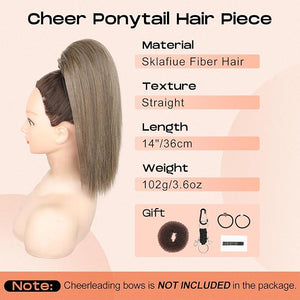 SEIKEA Cheer Ponytail Hair Piece 14 Straight Cheerleader Hairpiece Ponytail Extension for Cheer Competitions Dance Costume Dress up Soft Natural Look for Girls Teens Ash Blonde