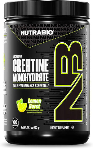 NutraBio Pure Micronized Creatine Monohydrate Powder Supplement Lemon Burst (300 g) - Supports Bulk Muscle Energy Recovery and Strength - HPLC Tested Creatine Powder Supplement for Men and Women
