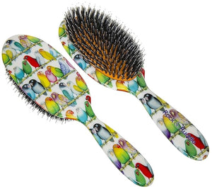 Rock &amp Ruddle Natural Mixed Boar Bristle Hair Brush for Women and Kids (Large 21cm) - Perfect for Wet or Dry Hair Detangling Smoothing Blowdrying - Designed &amp Made in UK - Lovebirds Design
