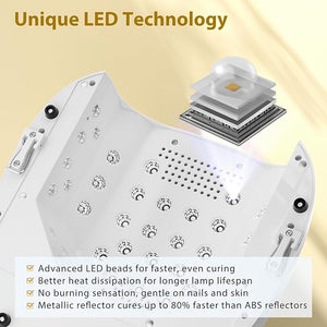 126W Cordless Rechargeable UV LED Nail Lamp with Large Space Handle and Foot Rest Fast Curing Gel Nail Dryer with 4 Timers for Salon and Home (White)