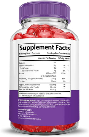 Justified Laboratories Ultra Quick Keto ACV Gummies Advanced Formula 1000MG Ultraquick Keto Gummies Apple Cider Vinegar Formulated with Pomegranate Beet Juice Powder B12 Vegan Non GMO 60 Gummys