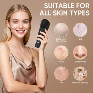 Silicone Face Scrubber Blackhead Remover Rechargeable 2-in-1 Facial Cleansing Brush &amp Skin Spatula Duo IPX7 Waterproof Exfoliating Massager Deep Cleansing for Women and Men£¨Black£©