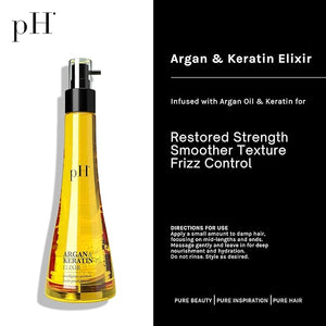pH PURE HAIR Argan &amp Keratin Elixir - Hair Treatment for Damaged Hair Smoothing &amp Anti-Breakage Deeply Nourishing &amp Moisturizing Oil - Sulfate-Free with Argan Oil - 3.38 oz