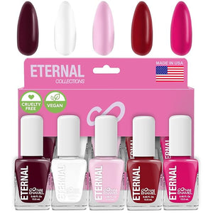Eternal Red Nail Polish Set for Women (ROSE ALL DAY) - Pink Nail Polish Set for Girls - Long Lasting &amp; Quick White Nail Polish for Home DIY Manicure &amp; Pedicure - Made in USA, 13.5mL (Set of 5)