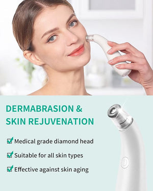 NEWDERMO 2-in-1 Microdermabrasion Machine for Facial, Diamond Microdermabrasion Device USB Rechargeable - Advanced Home Facial Treatment Machine (White)