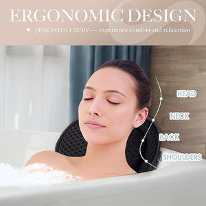 Bath Pillows for Tub Luxury, Bath Pillow for Head and Neck, Fit Bathtub Hot Tub Relaxing Gifts for Women, Comfort 4D Air Mesh Fabric &amp; 6 Non-Slip Suction Cups, Black