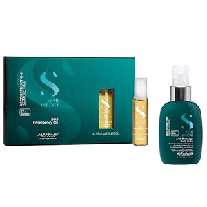 Alfaparf Milano Semi di Lino Reconstruction Reparative SOS Emergency Hair Oil and Anti-Breakage Fluid Set for Damaged Hair - Hair Breakage Treatment for Strengthening &amp Repairing Damaged Hair - Ve
