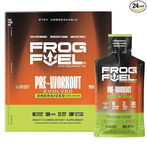 Frog Fuel Ultra Energy Gel &amp; Energized Pre Workout Shot with 120mg Caffeine, 1500mg Beta Alanine, Electrolytes 8g Protein Nano-Hydrolyzed Grass Fed Collagen, 10g Carbs, Berry, 1.2 oz Packets, 24 P