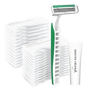 3 Blades Disposable Razors with Cream 50PCS Set for Men &amp Women Individually Wrapped Portable Toiletries Amenities for Hotel Airbnb Homeless Shelter Charity Camping and Travel On The Go