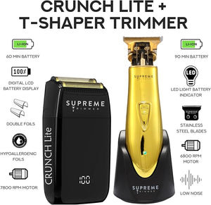 Supreme Trimmer 2-in-1 Crunch Lite Foil Shaver &amp T-Shaper Trimmer Set | ST5200 Beard Trimmer STF600 Electric Razor | Travel or at Home Hair Cutting Kit | Gold