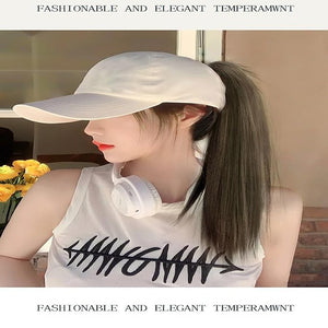Women's Baseball Cap Wig with Straight Hair High Ponytail - Beige Hat - Brown Black