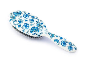 Rock &amp Ruddle Natural Mixed Boar Bristle Hair Brush for Women and Kids (Large 21cm) - Perfect for Wet or Dry Hair Detangling Smoothing Blowdrying - Designed &amp Made in UK - Pretty Blue