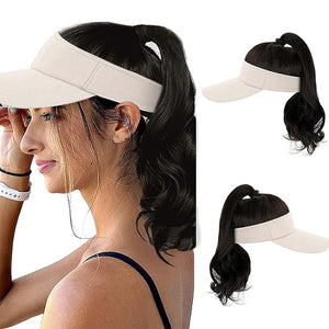Visor Hat Wig for Women Baseball Cap Wig With Curly Synthetic Hair Extensions Ponytail Cap Wig Sun Hat With Hair Wig