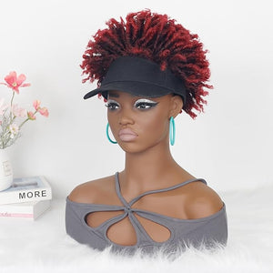 Short Braided Hat Wig Black Baseball Cap with Hair Attached Ombre Red Color Dreadlocks Braids Wigs for Black Women(1BTBUG#)