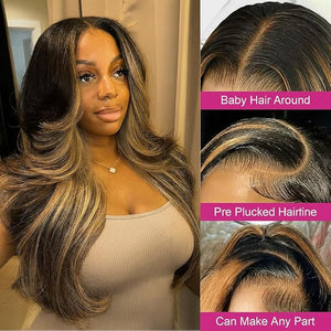 HC 4/27/30 Highlight 26 Inch Loose Bounce Wave 13x6 HD Lace Front Wigs Human Hair Body Wave 200 Density Pre-Plucked Baby Hair Glueless Human Hair Wig for Black Women