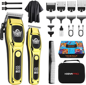 HIENA PRO Professional Hair Clipper Set for Men Cordless Rechargeable Haircut Clippers Clipper Set and Trimmer Kit for Hair Cutting Hair Cutting Tools Gifts for Men