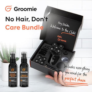 GROOMIE No Hair Don't Care Bundle - 5D BaldiePro Electric Head Shavers for Bald Men Natural Pre-Shave Oil to Promote Close Shave &amp Natural Aftershave Serum - Mens Head Shaver Kit w/Electric Raz