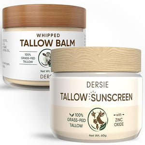 Tallow Sunscreen &amp Tallow Balm Set: 100% Grass-Fed Beef Tallow Sunscreen Balm with Zinc Oxide + Whipped Tallow Moisturizer ? Daily Sun Protection &amp Deep Hydration for Sensitive Skin Face &amp