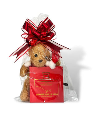 Merry Christmas Aromas de la Isla Gift Set for Women (Alicia+Mariposa+Camerata+Gato Negro+Blue Moon) + Teddy Bear Merry Christmas (peluche Feliz Navidad)