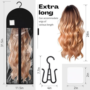 Thinkday 12pcs Extra Long Wig Storage Bags Bulk with Hanger and Labels 31.5 Inch Wig Storage for Multiple Wigs for Home Travel Closet Extensions Accessories