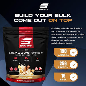 Granite Supplements The Meadows Whey Protein Isolate Protein Powder for Lean Muscle with 150 Calories, 2g Fiber, 1g Sugar (30 Servings), Cinnamon Cereal Flavor