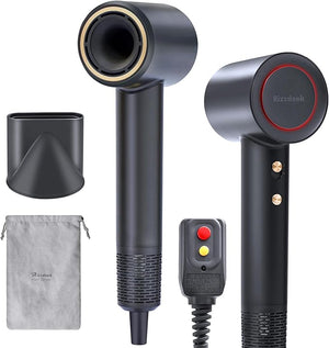 High Speed Hair Dryer - Ionic Hair Dryer with brushless Motor, Fast Drying, Low Noise, for Healthy Hair, with Magnetic Nozzle, Suitable for Home, Travel and Salon use (Black)