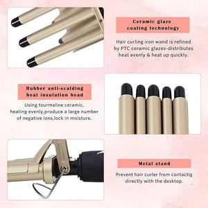 5 Barrel Curling Iron Wand 0.6 Inch Hair Crimper Waver Portable Two Temperature Setting Ceramic Hair Curler Curling Iron